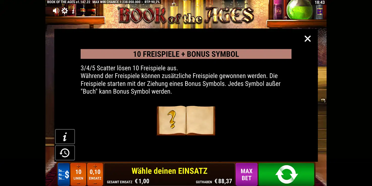 Freispiele bei Book of the Ages