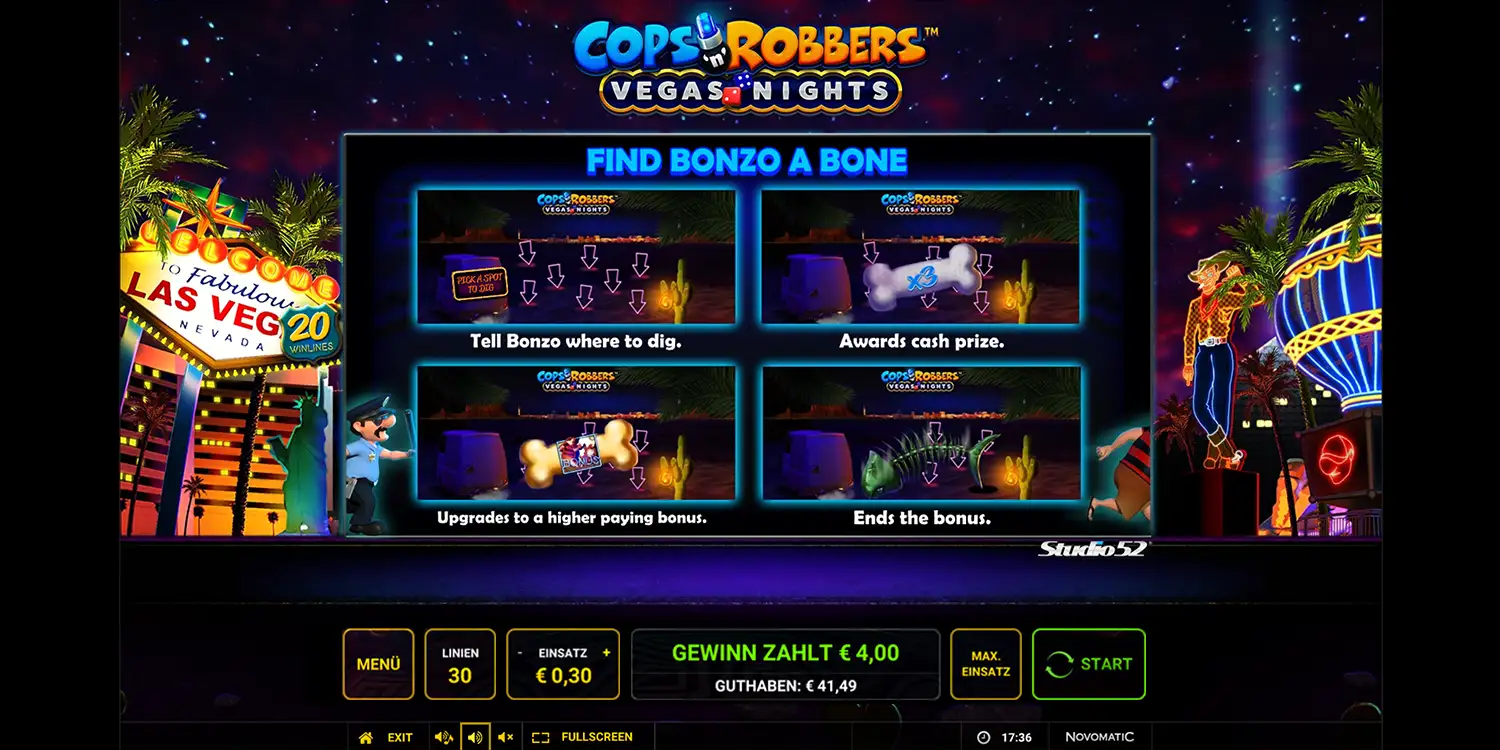 Find Bonzo a Bone bei Cops'n Robbers Vegas Nights