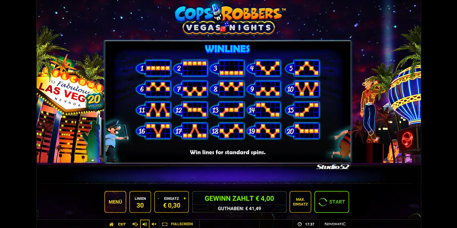 Gewinnlinien bei Cops'n Robbers Vegas Nights