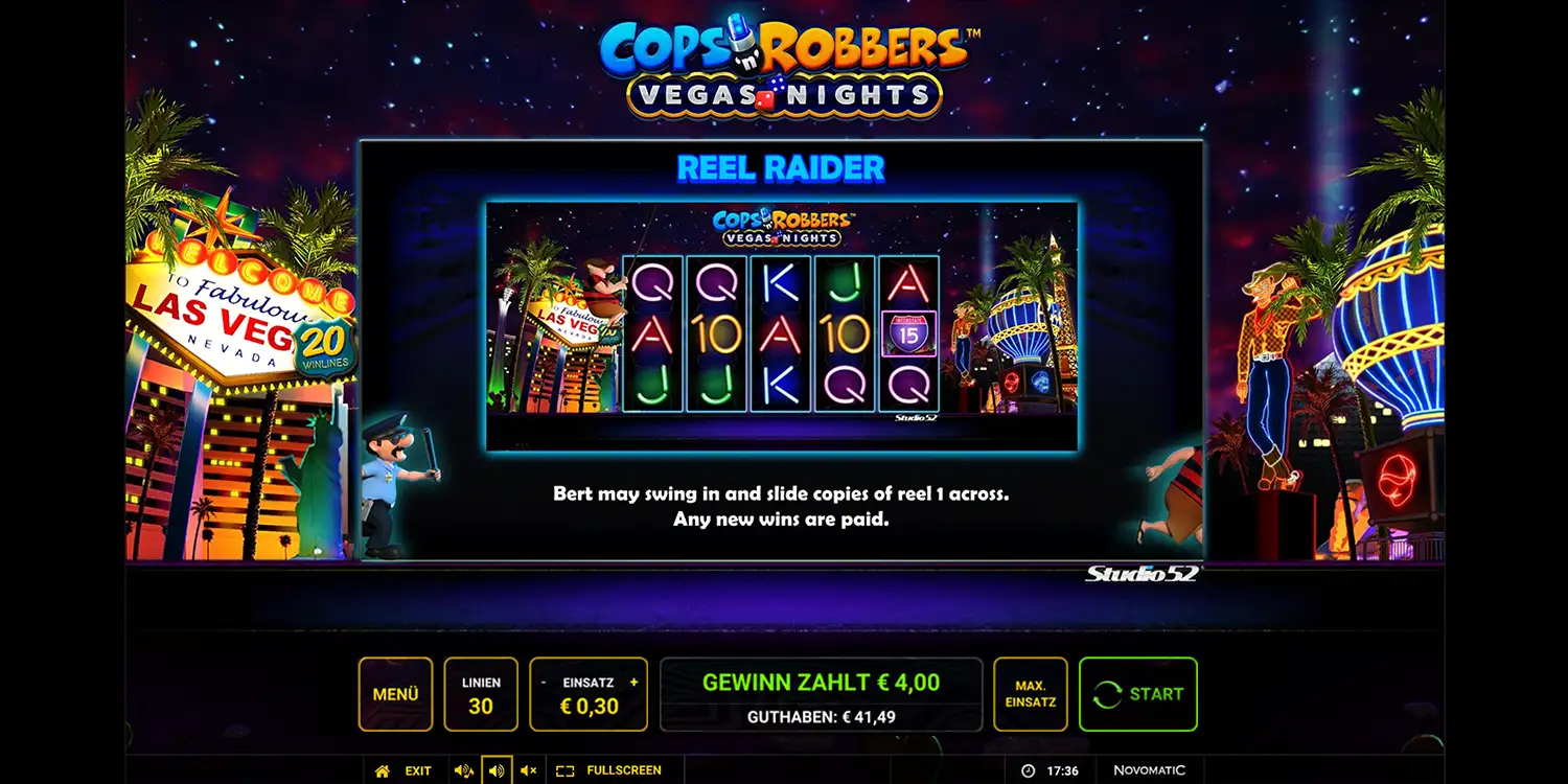 Reel Raider bei Cops'n Robbers Vegas Nights