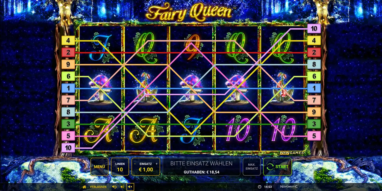 Gewinnlinien bei Fairy Queen