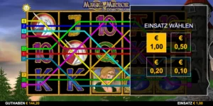 Auswahl des Einsatzes (zwischen 0,1 und 1 EUR) bei Magic Mirror Three Lions Deluxe