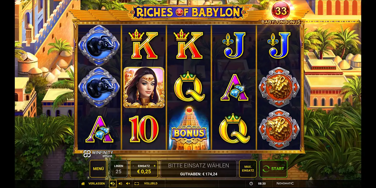 Spieloberfläche bei Riches of Babylon