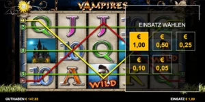 Auswahl des Einsatzes (zwischen 0,05 und 1 EUR) bei Vampires