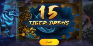 Eine Anzeige erscheint, dass man 15 Tiger-Drehs gewonnen hat.