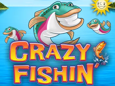 Ein grinsender Fisch im Wasser über dem Crazy Fishin Schriftzug.
