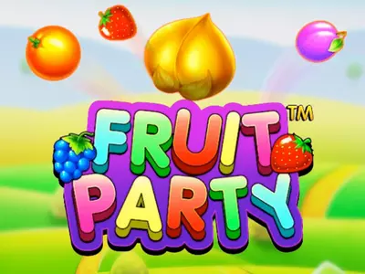 Fruit Party Schriftzug umgeben von den Symbolen des Früchteslots.