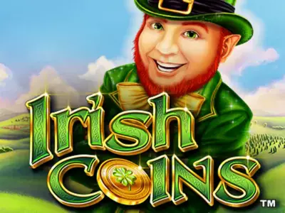 Der Ire lacht hinter dem Irish Coins Schriftzug.