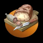Brot mit Messer und Wurst