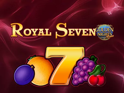 Die Sieben und die Früchtesymbole des Slots unter dem Royal Seven golden Nights Schriftzug.