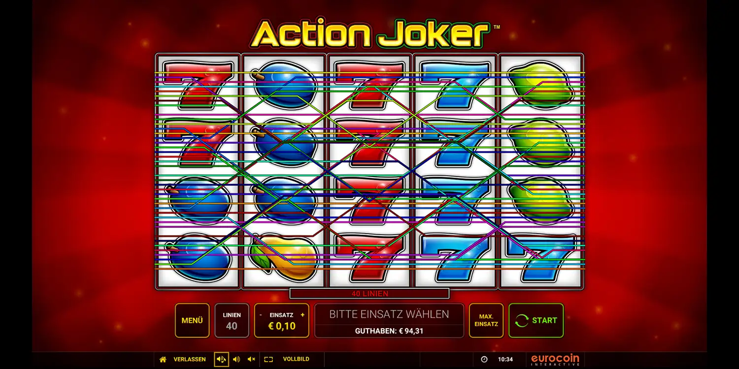 Gewinnlinien bei Action Joker