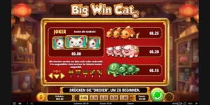 Gewinntabelle hohe Symbole bei Big Win Cat