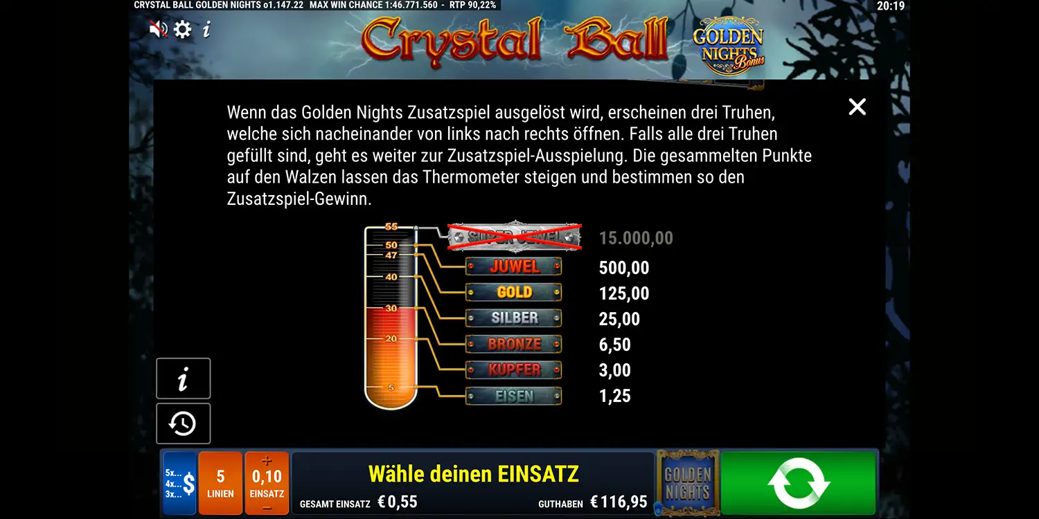 Thermometer bei Crystal Ball Golden Nights