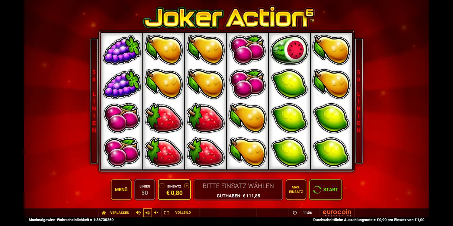 Spieloberfläche bei Joker Action 6