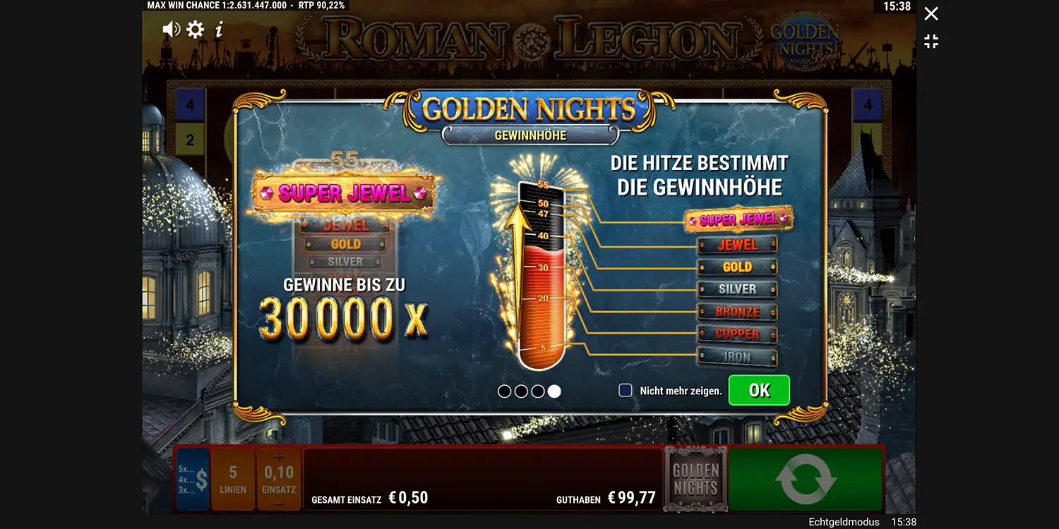 Gewinnhöhe bei Roman Legion Golden Nights