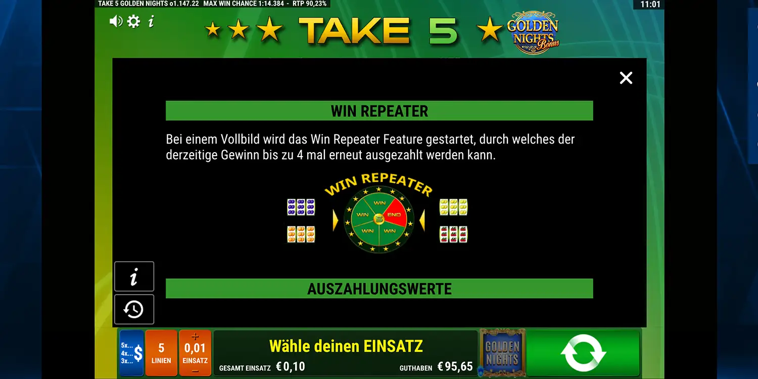 Win Repeater bei Take 5 Golden Nights