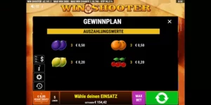 Gewinntabelle niedrige Symbole bei Win Shooter