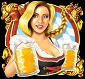 Blonde Frau im Dirndl mit 2 Maß Bier in der Hand