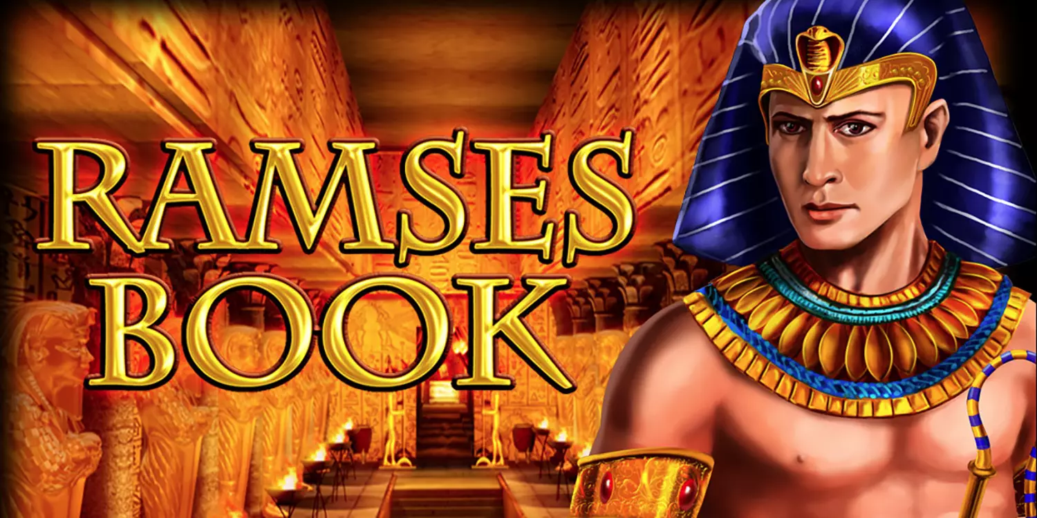 Ramses in Tempelanlage und Schriftzug "Ramses Book"
