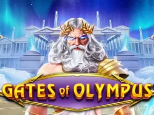 Zeus am Olymp hinter dem Gates of Olympus Schriftzug.