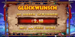 Meldung "Glückwunsch: Sie haben 2,18 Euro mit 10 Free Spins gewonnen"