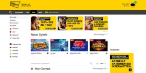 Bereich "Slots" auf der Interwetten Website mit Boni und Auflistung neuer und beliebter Spiele