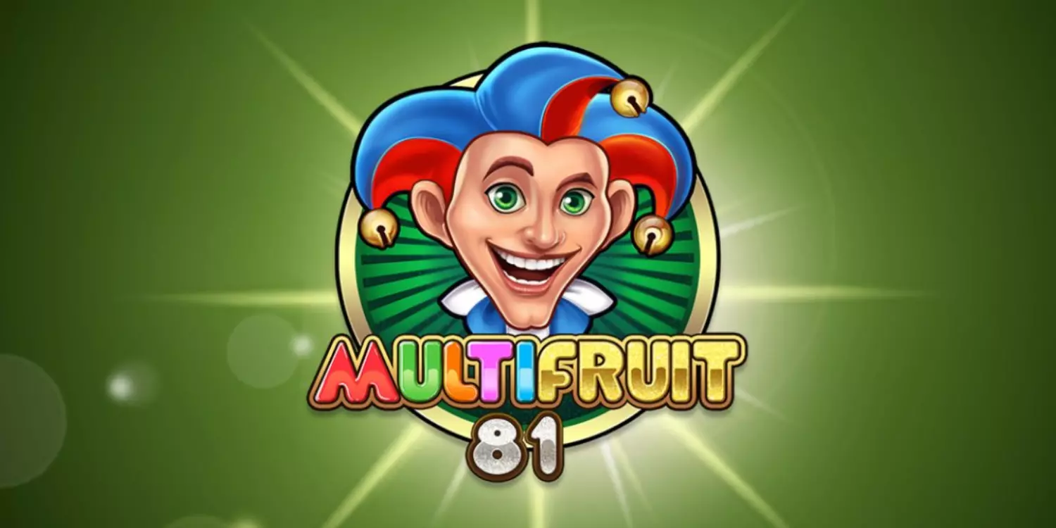 Der grinsende Joker über dem Multifruit 81 Schriftzug auf grünem Hintergrund.