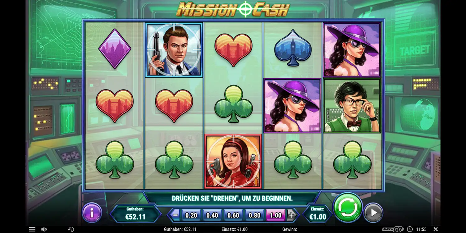 Spieloberfläche bei Mission Cash