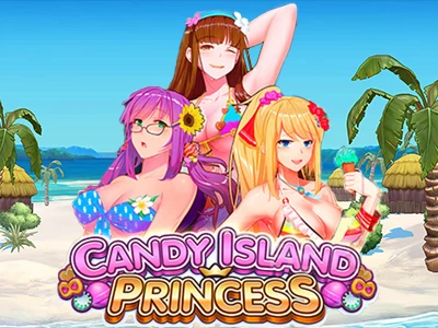 3 hübsche Badenixen am Strand mit Schriftzug "Candy Island Princess"