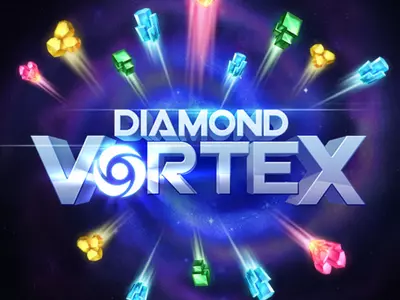 Diamond Vortex Schriftzug umgeben von Edelsteinen.