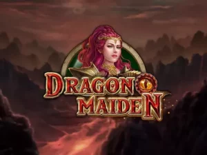 Dragon Maiden Schriftzug vor dem Drachenmädchen in düsterer Umgebung.