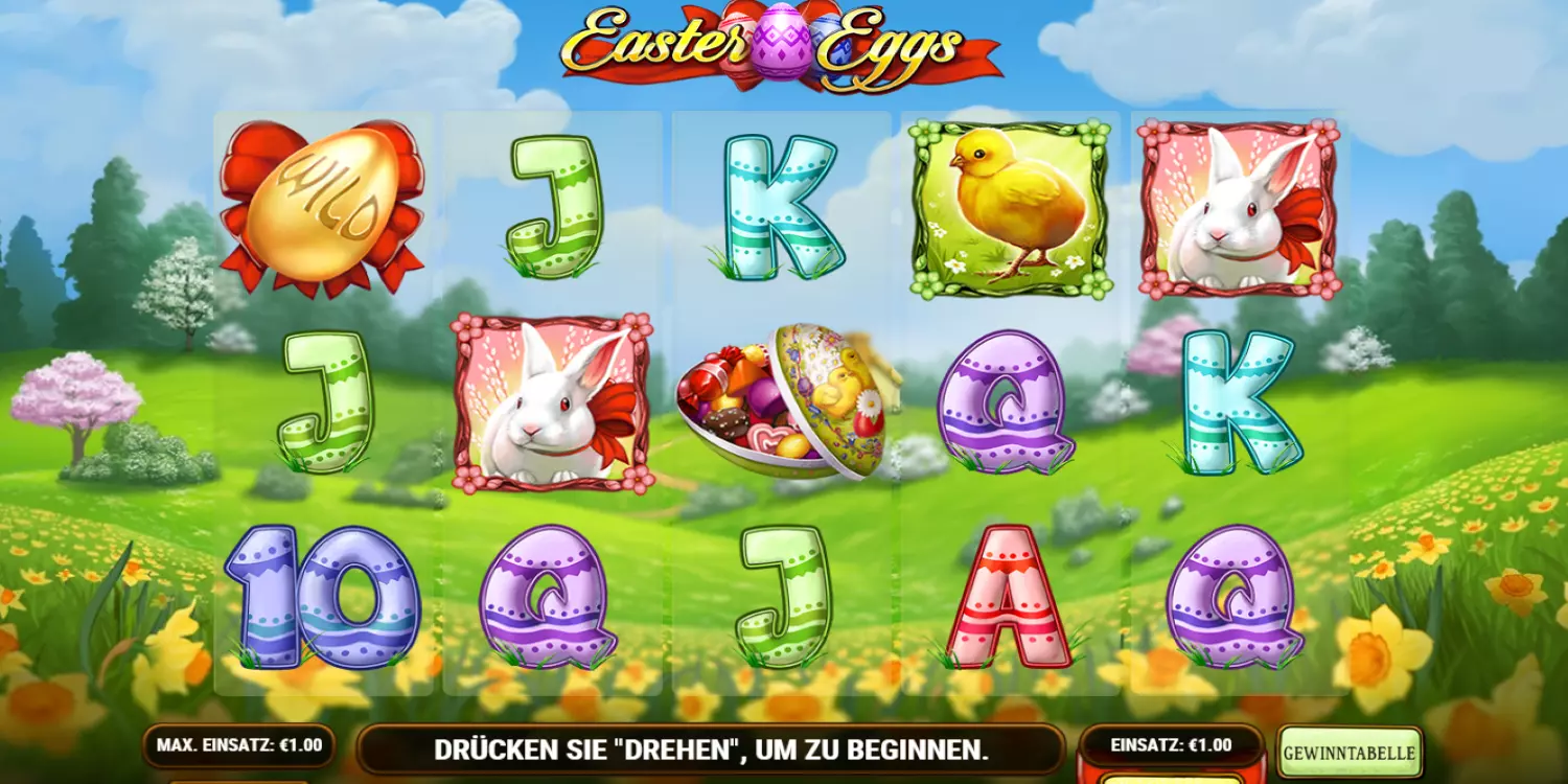 Das Easter Eggs Spielfeld vor dem ersten Spin. 