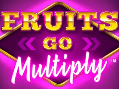 Fruits go Multiply Schriftzug auf neonfarbenem Hintergrund.