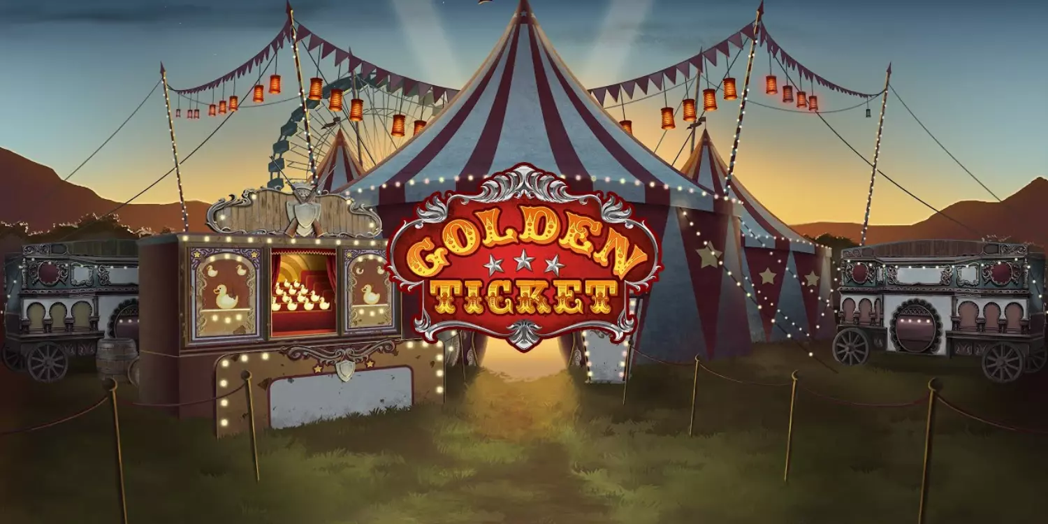 Der Golden Ticket Schriftzug auf einem Zirkuszelt 