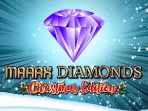 Lila Diamant vor Winterlandschaft mit Schriftzug "Maaax Diamonds Christmas Edition"
