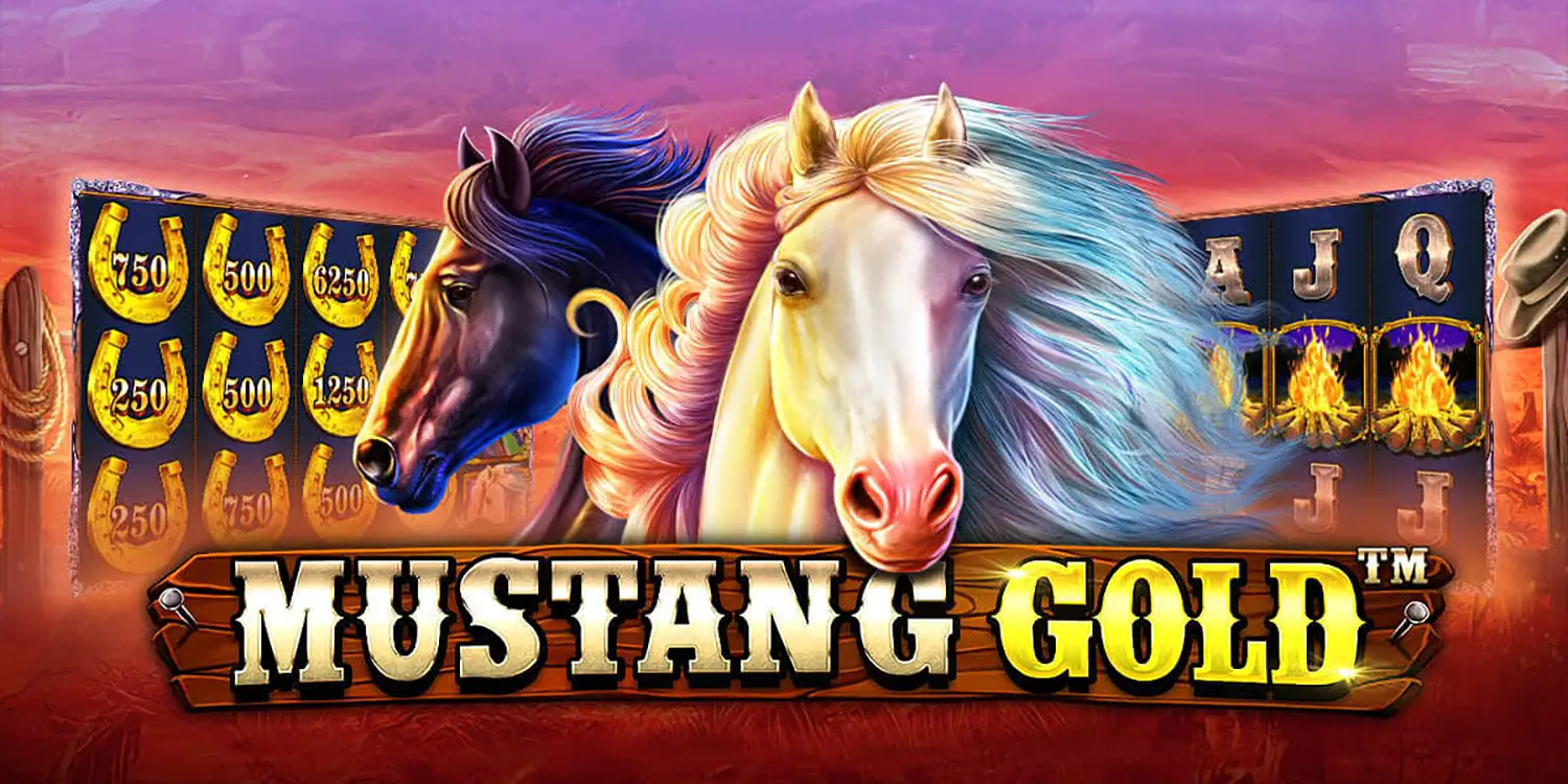 2 Pferdeköpfe hinter Schriftzug "Mustang Gold"