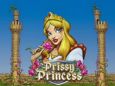 Prinzessin mit Rosen vor Schlossmauer und Wachtürmen und Schriftzug "Prissy Princess"