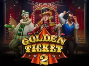 Der Golden Ticket 2 Schriftzug mit den Zirkusmitgliedern im Hintergrund.