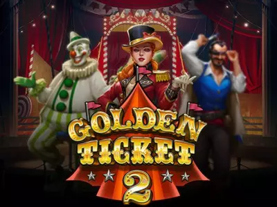 Der Golden Ticket 2 Schriftzug mit den Zirkusmitgliedern im Hintergrund.