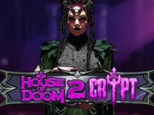 House of Doom 2: The Crypt Schriftzug mit einer dunklen Gestalt im Hintergrund.