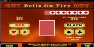 Kartenrisiko bei Bells on Fire Hot, bei dem man auf Rot oder Schwarz als nächste Kartenfarbe tippen muss