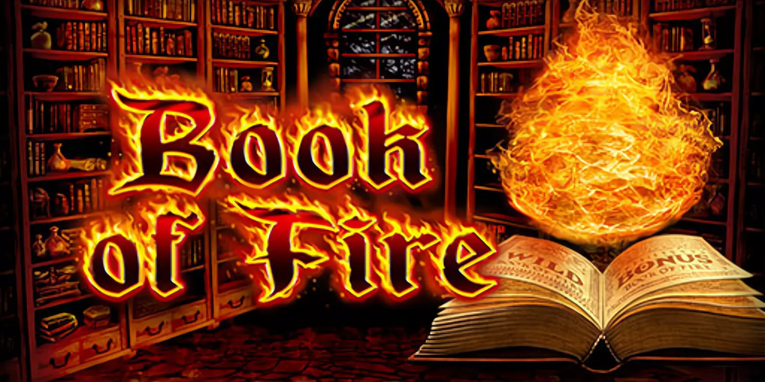 Brennender Book of Fire Schriftzug neben einem offenen Buch 