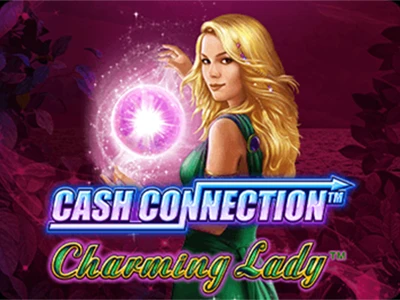 Blonde Frau mit Magiekugel in der Hand hinter Schriftzug "Cash Connection Charming Lady"