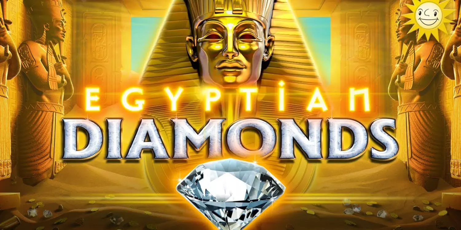 Diamant und Pharaonenmaske mit dem Egyptian Diamonds Schriftzug. 