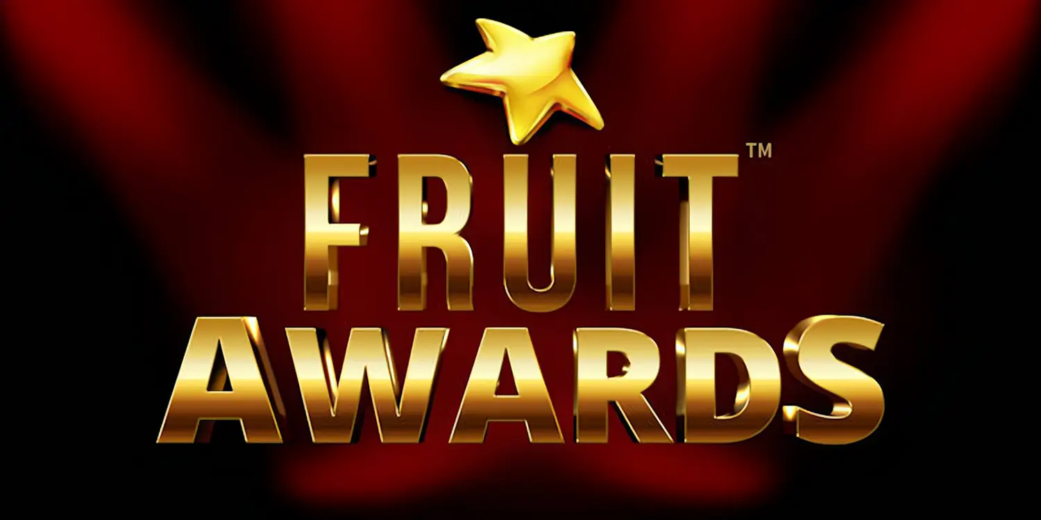 Fruit Awards Schriftzug auf rot-schwarzem Hintergrund