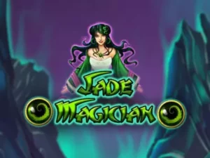 Eine Magierin hinter dem Jade Magician Schriftzug.