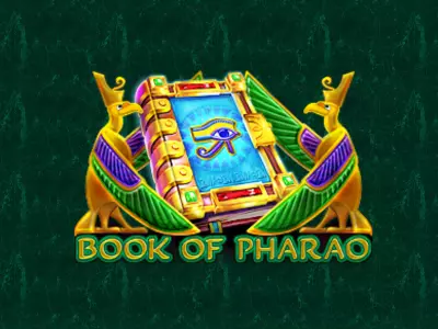 Buch mit 2 ägyptischen Statuen über dem Book of Pharao Schriftzug