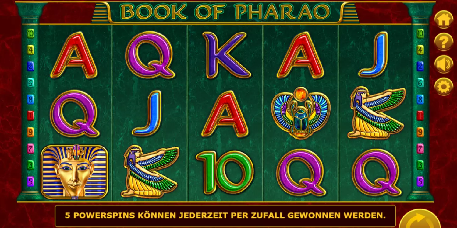 Book of Pharao Spielfeld vor dem ersten Spin.