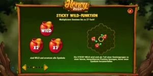 Sticky Wild-Funktion: Darstellung der Wild-Symbole, durch die Gewinne bis zu 27x multipliziert werden können