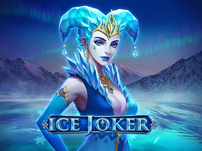 Weiblicher Joker im eisigen Outfit neben Schriftzug "Ice Joker"